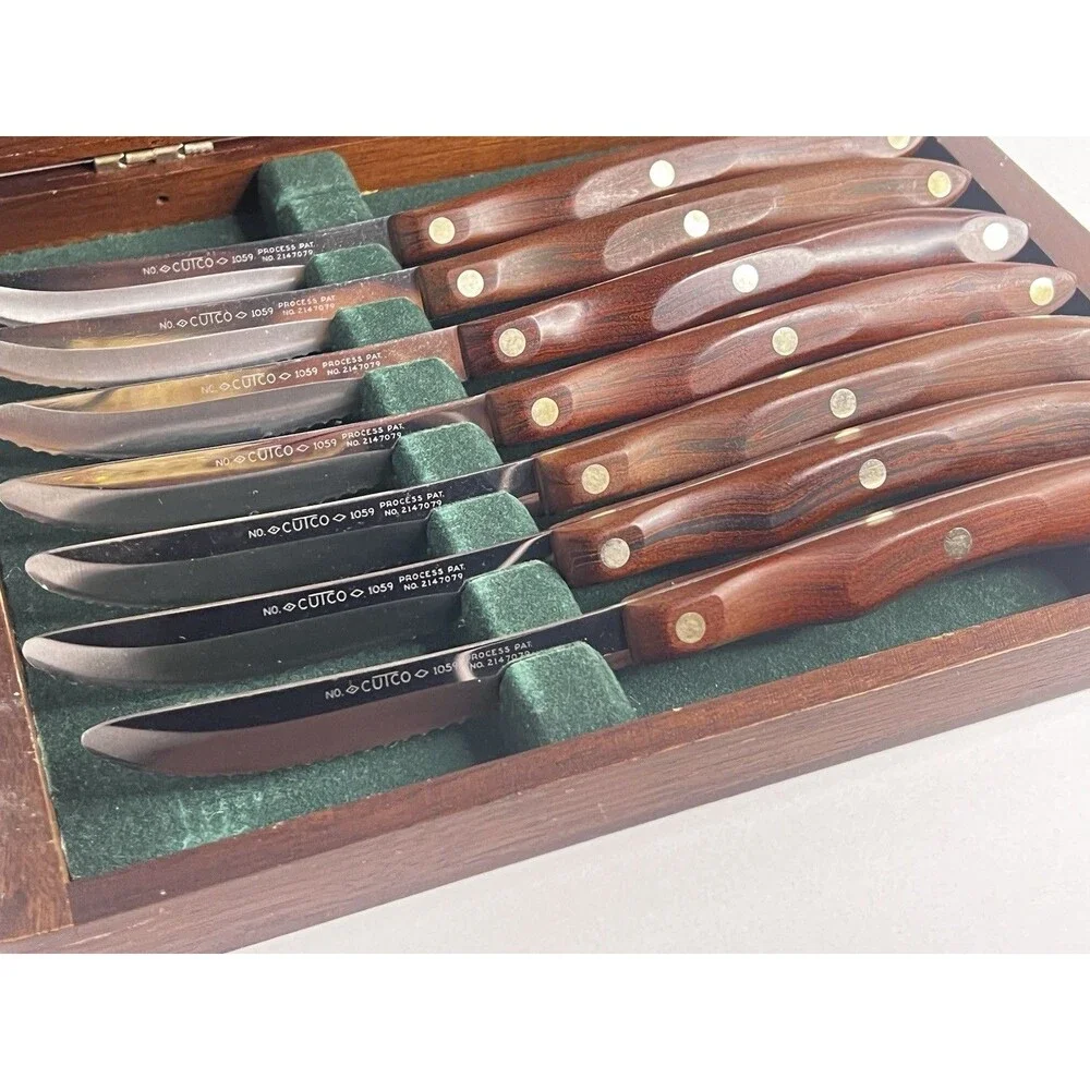 1960s Vintage Cutco 1059 Rose Rosewood Steak Knife Set 7 Pc Wood Box